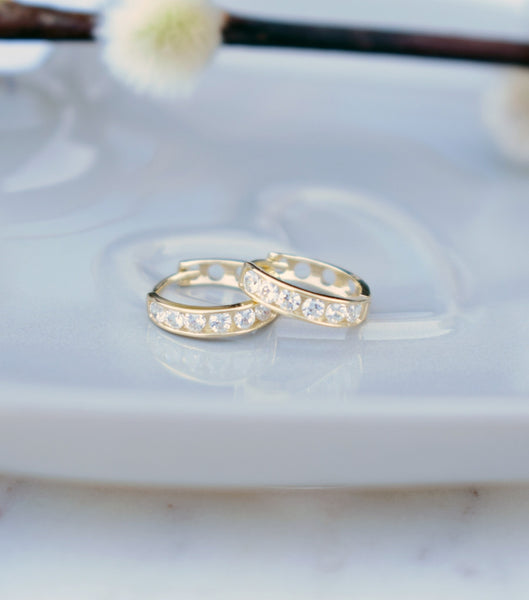 9ct Gold Channel Set Cubic Zirconia Hoop Earrings, earrings - Katherine Swaine