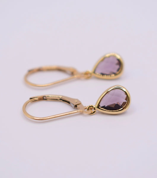 Amethyst Purple Teardrop Leverback Earrings