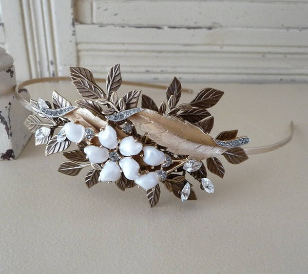 Antique Gold Floral Headdress *SOLD*, Headdress - Katherine Swaine