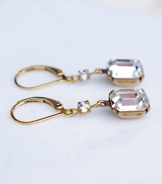 Clear Crystal Leverback Earrings