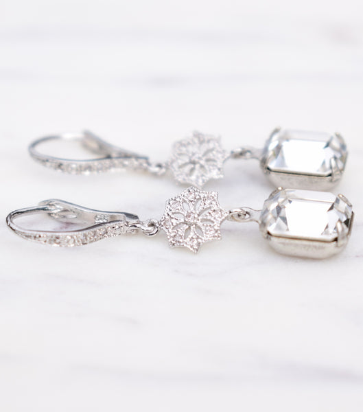 Crystal Filigree Deco Drop Leverback Earrings, earrings - Katherine Swaine