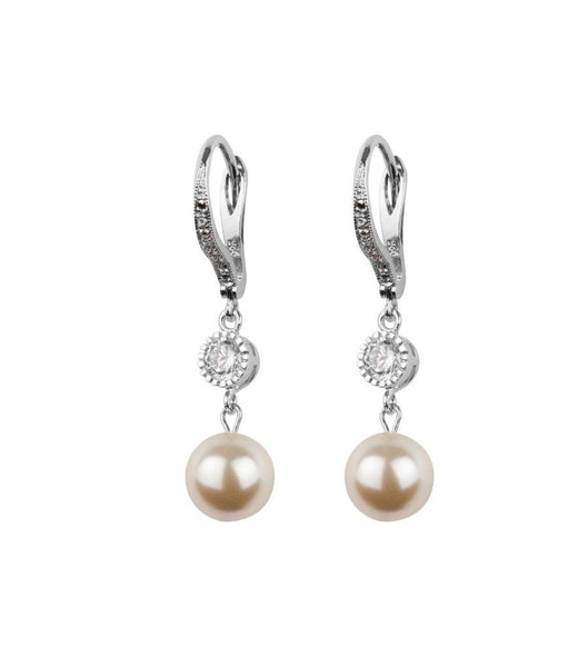 Crystal And Pearl Leverback Earrings, earrings - Katherine Swaine