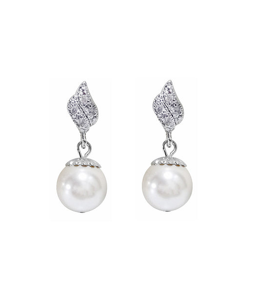 Cubic Zirconia Pearl Drop Earrings, earrings - Katherine Swaine