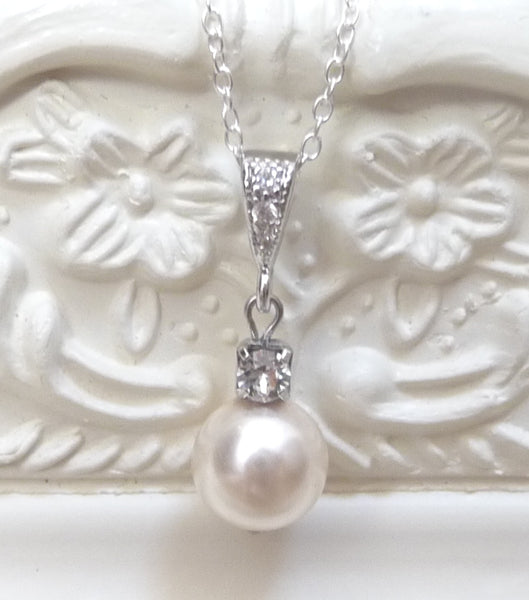 Cubic Zirconia, Rhinestone And Pearl Pendant Necklace, Necklace - Katherine Swaine