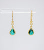 Emerald Green Long Teardrop Gold Plated Hook Earrings