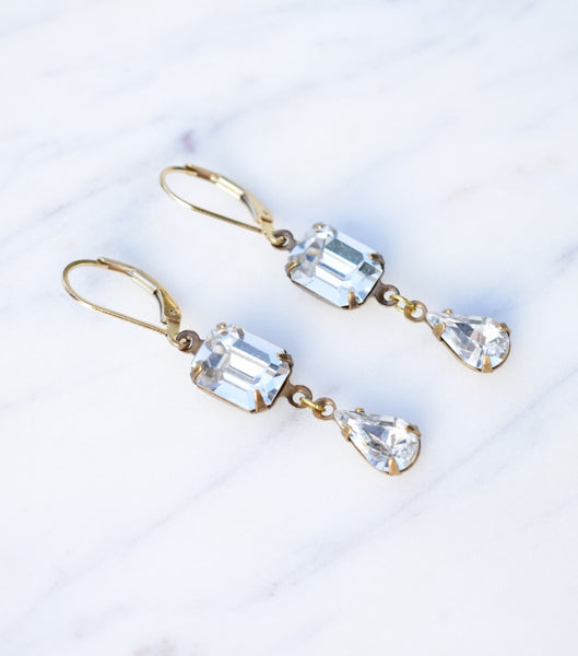 Emerald-Cut Crystal Droplet Earrings, earrings - Katherine Swaine