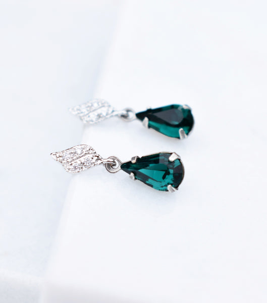 Emerald Green Rhinestone Drop Earrings, earrings - Katherine Swaine