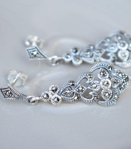 Filigree Marcasite Silver Earrings, earrings - Katherine Swaine