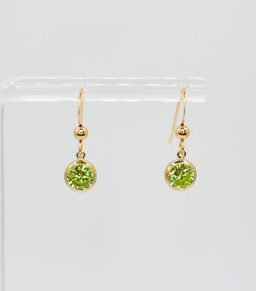 Green Cubic Zirconia Round Drop Hook Earrings
