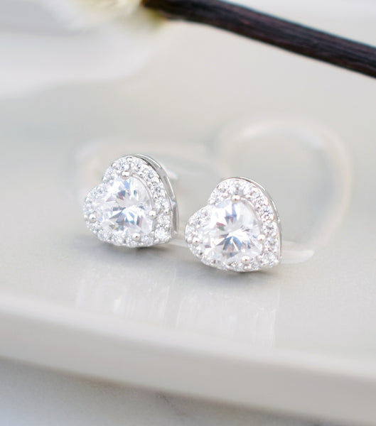Heart Cubic Zirconia Stud Earrings, earrings - Katherine Swaine