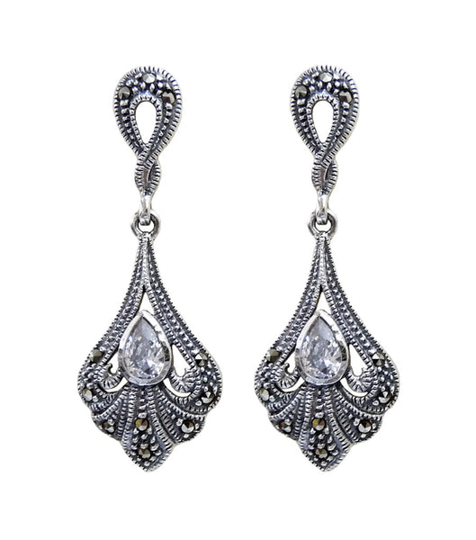 Vintage Inspired Marcasite Swirl Earrings, earrings - Katherine Swaine