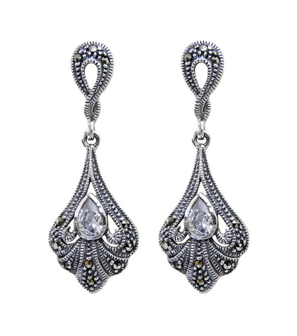 Vintage Inspired Marcasite Swirl Earrings, earrings - Katherine Swaine