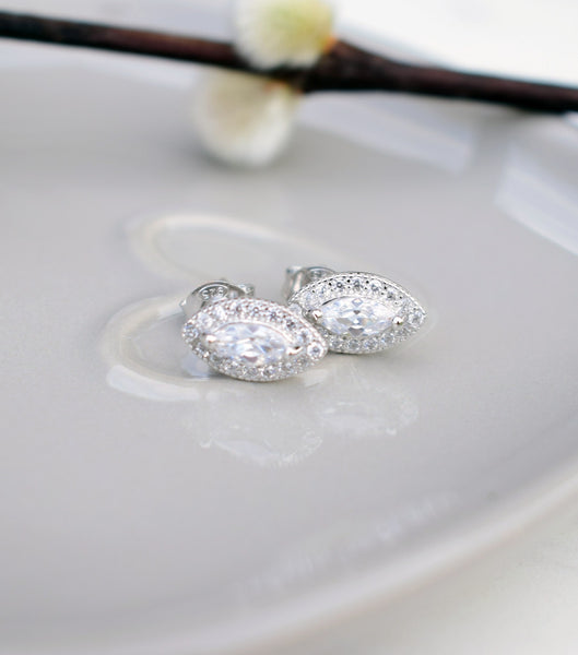 Marquise Cubic Zirconia Stud Earrings, earrings - Katherine Swaine