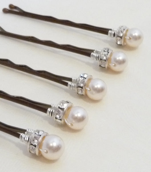 Set Of Five Pearl And Rhinestone Hair Grips, Hair Pins and Grips - Katherine Swaine