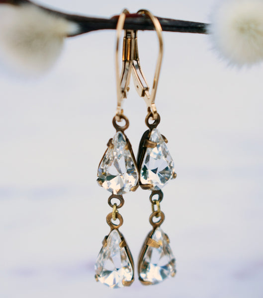 Pear-cut Crystal Droplet Earrings, earrings - Katherine Swaine