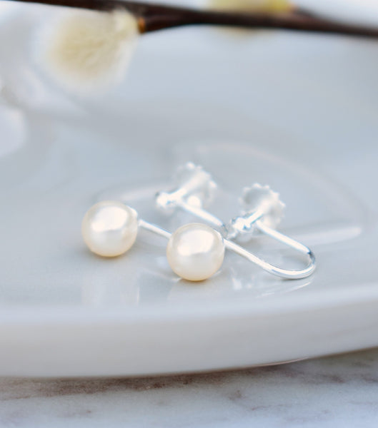 Pearl Sterling Silver Screw Back Earrings, earrings - Katherine Swaine