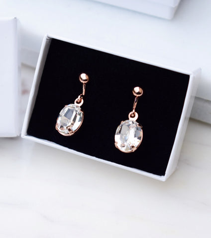 Rose Gold Oval Crystal Clip On Earrings, earrings - Katherine Swaine