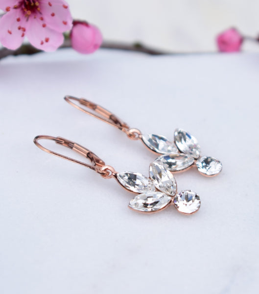 Rose Gold Rhinestone Cluster Earrings, earrings - Katherine Swaine