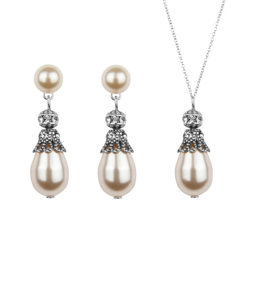 Rhinestone Embellished Pearl Earring and Necklace Set, Jewellery Sets - Katherine Swaine
