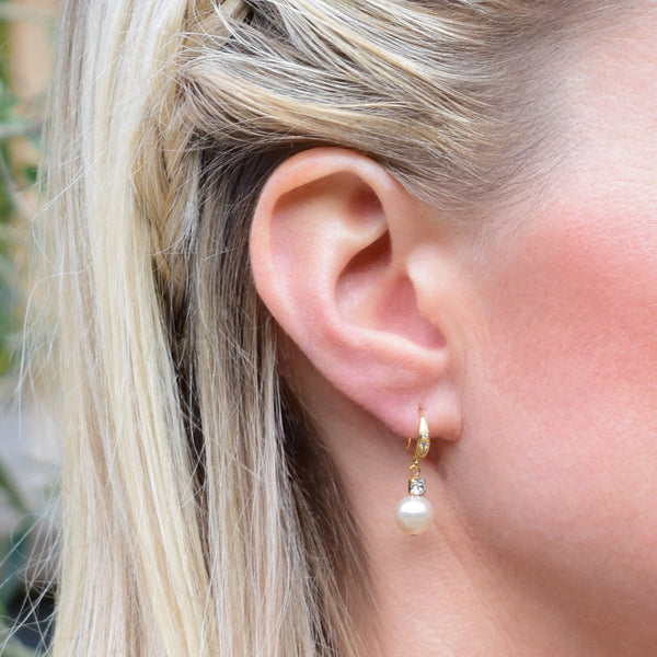 Yellow Gold Rhinestone And Pearl Fish Hook Earrings – Katherine Swaine