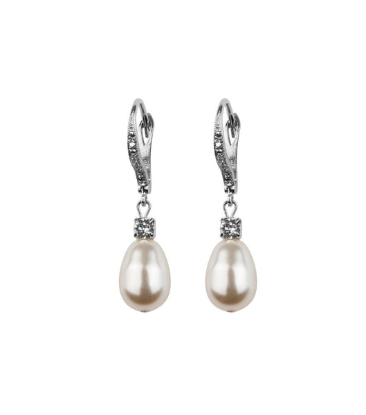 Rhinestone And Pearl Leverback Earrings, earrings - Katherine Swaine