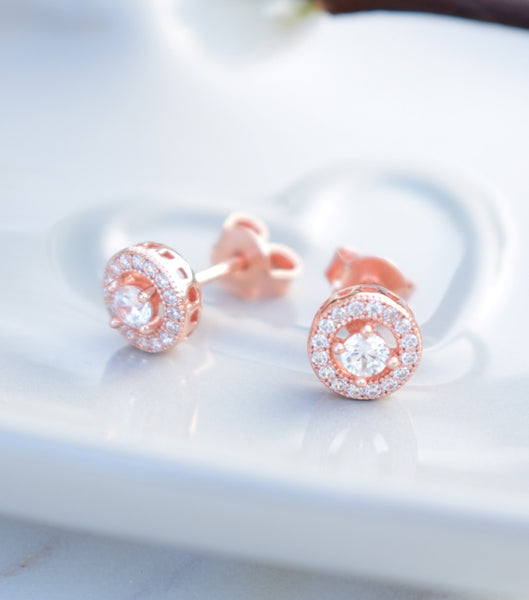 Rose Gold Cubic Zirconia Stud Earrings, earrings - Katherine Swaine