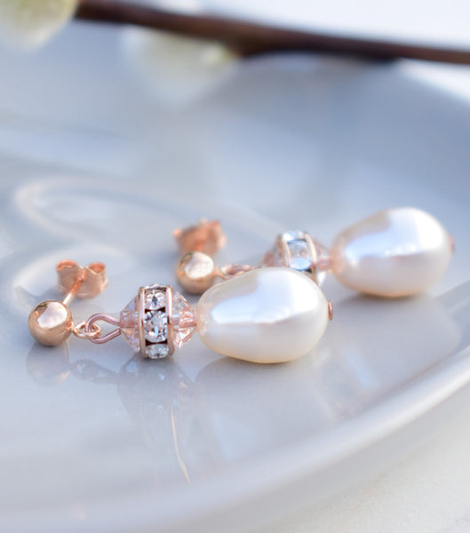 Rose Gold Crystal Drop Earrings, earrings - Katherine Swaine