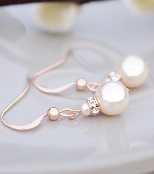 Rose Gold Crystal And Pearl Earrings, earrings - Katherine Swaine