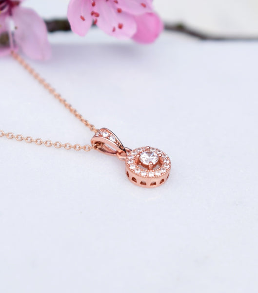 Rose Gold Cubic Zirconia Pendant Necklace, Necklace - Katherine Swaine