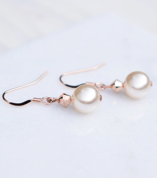 Rose Gold Pearl Drop Earrings, earrings - Katherine Swaine