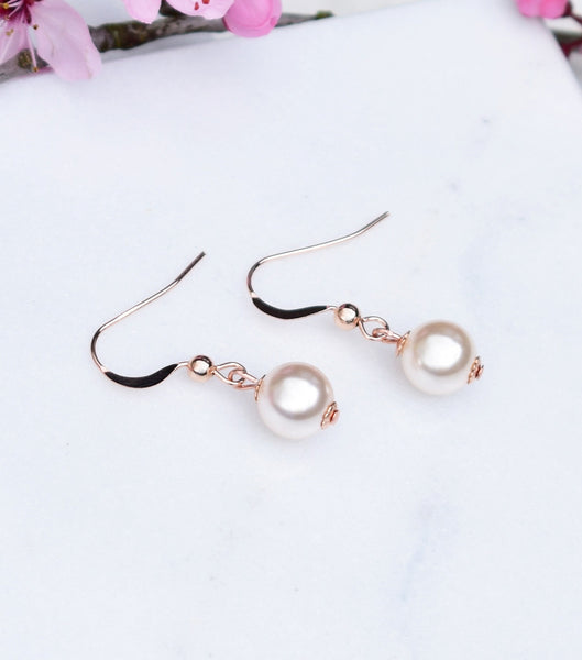 Rose Gold Pearl Fish Hook Earrings, earrings - Katherine Swaine