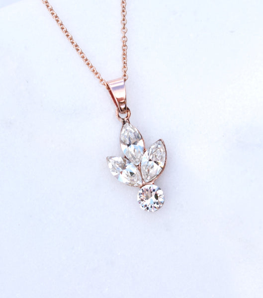 Rose Gold Rhinestone Cluster Pendant Necklace, Necklace - Katherine Swaine