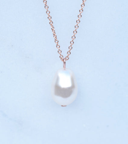 Rose Gold Teardrop Pearl Pendant Necklace, Necklace - Katherine Swaine