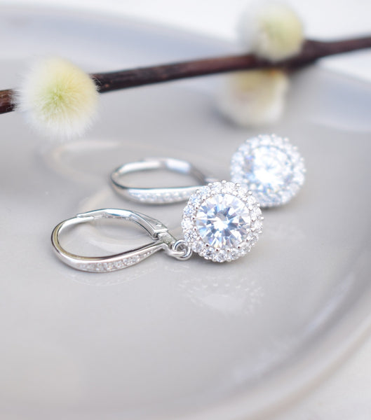 Round Pave Cubic Zirconia Drop Earrings, earrings - Katherine Swaine