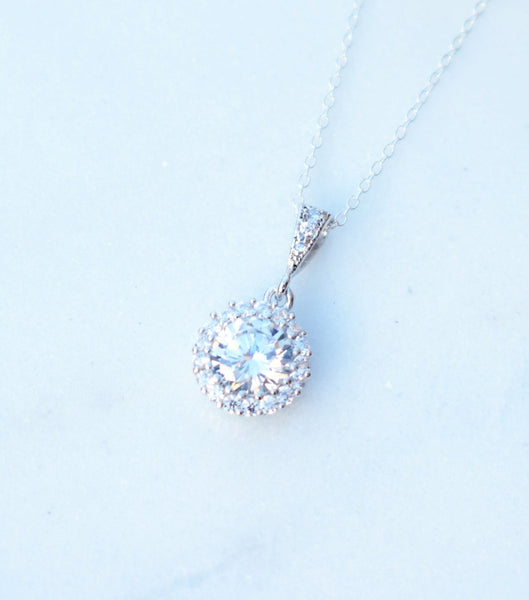 Round Pave Cubic Zirconia Pendant Necklace, Necklace - Katherine Swaine