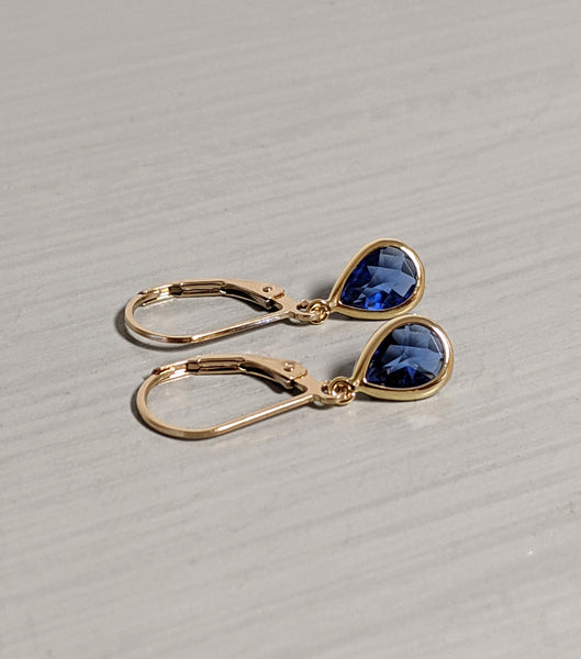 Sapphire Blue Teardrop Leverback Earrings
