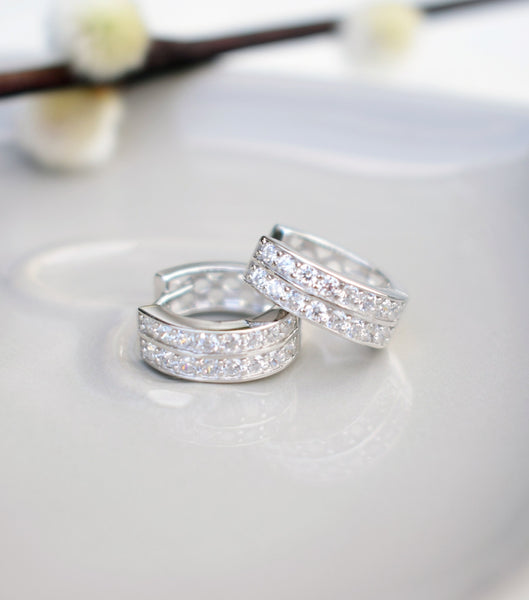 Silver Pave Hoop Earrings, earrings - Katherine Swaine