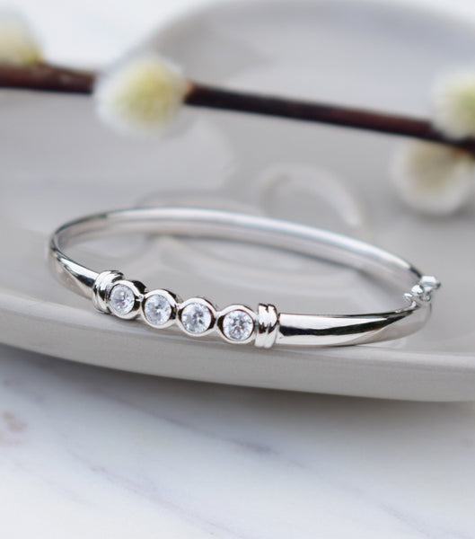 Silver Round Cubic Zirconia Baby Or Child Bangle, bracelet - Katherine Swaine