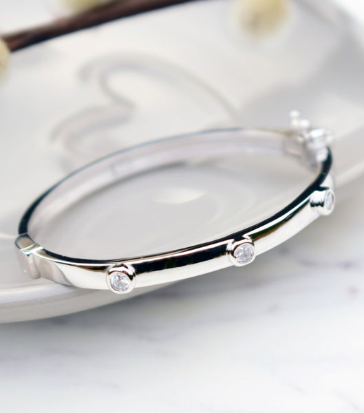 Trio Of Cubic Zirconia Silver Baby Or Child Bangle, bracelet - Katherine Swaine