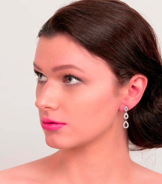 Silver Trio Of Pave Teardrop Earrings, earrings - Katherine Swaine
