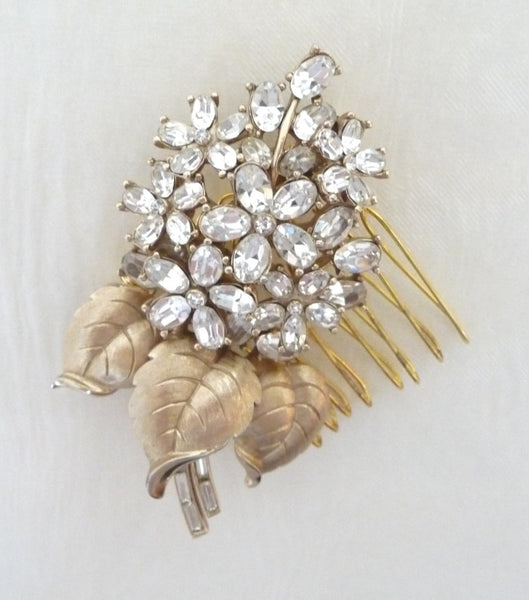 Vintage Gold Trifari Floral Hair Comb, Hair Comb - Katherine Swaine
