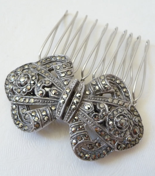 Vintage Marcasite Bow Hair Comb, Hair Comb - Katherine Swaine