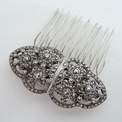 Vintage Art Deco Marcasite Floral Hair Comb *SOLD*, Hair Comb - Katherine Swaine