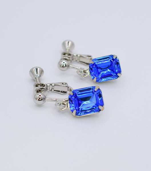 Sapphire Blue Crystal Clip On Earrings