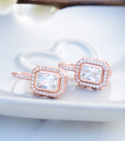 Vintage Style Rose Gold Cubic Zirconia Leverback Earrings, earrings - Katherine Swaine