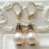 Filigree And Pearl Leverback Earrings, earrings - Katherine Swaine
