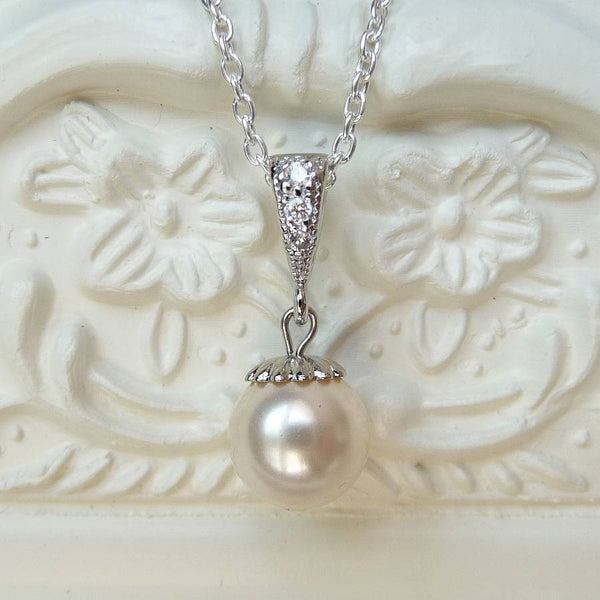 Cubic Zirconia Pearl Drop Pendant Necklace – Katherine Swaine