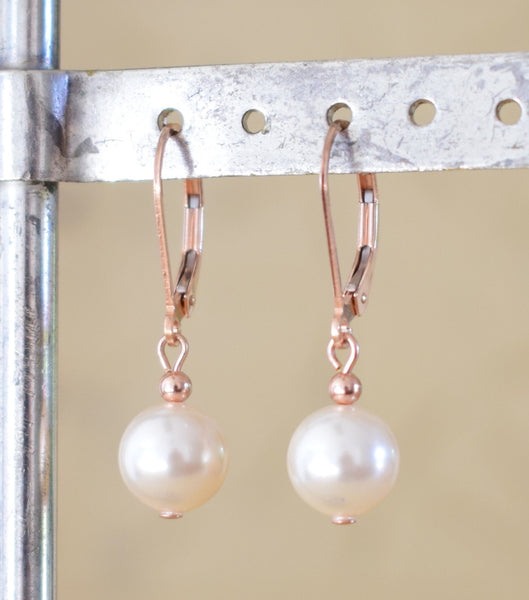 Rose Gold Ball Lever Back Earrings, earrings - Katherine Swaine