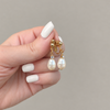 Rhinestone And Teardrop Pearl Clip On Earrings - Yellow Gold Plated