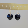 Yellow Gold and Black Crystal Heart Earrings